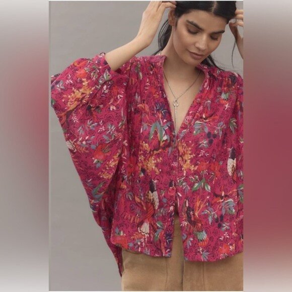 NWT Size XL (P2P 33")  - Anthropologie 100% Cotton Sidney Batwing Blouse - Picture 5 of 16